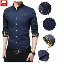 MOON Для мужчин рубашки для мальчиков с длинными рукавами с цветами и Традиционная рубашка с длинными рукавами хлопковый в британском стиле Для мужчин рубашка CS-009