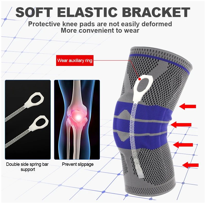 3D ткачество силиконовые наколенники Поддержка брекса Волейбол Баскетбол Meniscus защита колена спортивные предохраняющие наколенники