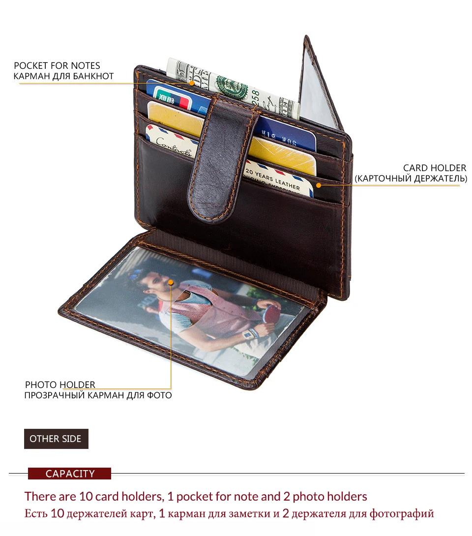 CONTACT'S Мини кошелек RFID из натуральной кожи с отделениями для ID карты дизайн засов с фото держателем высокое качество