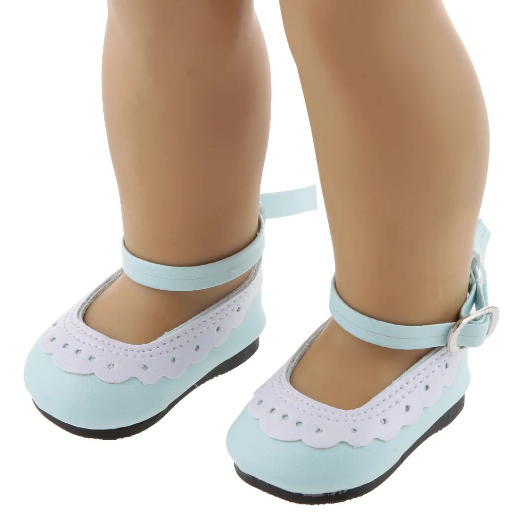 18 Inch Girl Doll Princess Shoes - Ankle Strap Leather Shoes Flats Clothes for American Doll Costume Accessory 2 Pairs