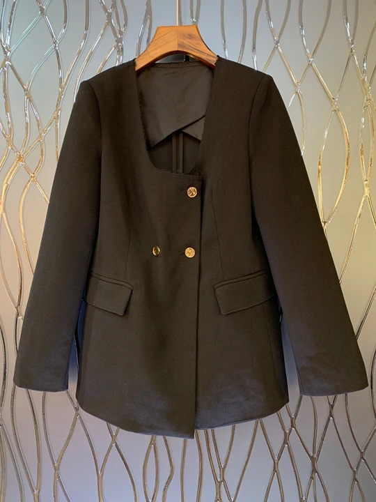 

2019 Summer New Women's Irregular Neck Double-row Buttoned Long-sleeved Baituan Short Jacket 630