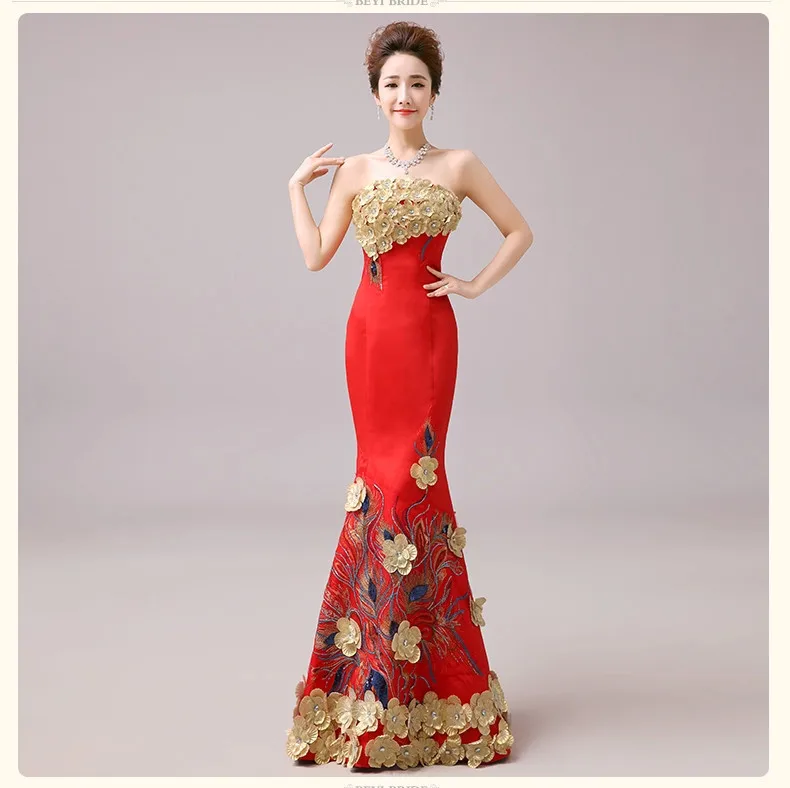 Женское красное вечернее платье без бретелек для невесты Длинные вечерние платья длиной до пола для особых случаев Пышное Платье Русалка W2223 - Цвет: Красный