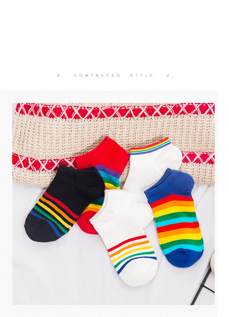 SP& CITY Vogue, радужные женские короткие носки, Цветные Короткие Носки с рисунком, милые хлопковые низкие носки в стиле Харадзюку, классные носки для девочек и студентов