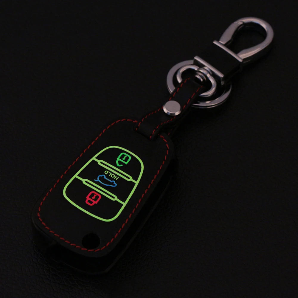 

AndyGo Car Luminous Leather Key Case Cover Key Shell For Kia RIO K2 K5 Sportage Sorento Ceed For Hyundai i20 i30 i35 iX20 iX35