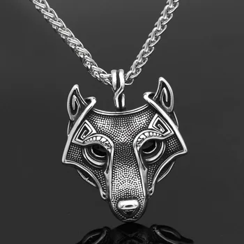 

Men stainless steel viking oidn wolf head pendant necklace