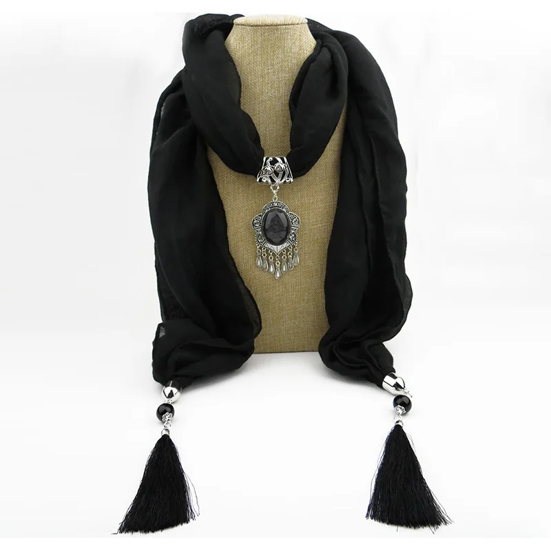 RUNMEIFA Женская Вуаль ювелирные изделия кисточки шарф ожерелье кулон шейный платок шарфы для женщин глушитель леди шарф полиэстер/хлопок шали - Цвет: 3
