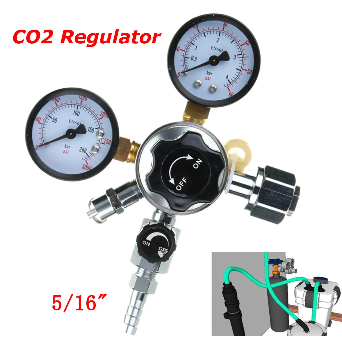 

Bar Accessories Commercial CO2 Regulator Beer Brewing Kegerator Dual Gauge Valve Shutoff NEW Beer Carbon Dioxide Reducer