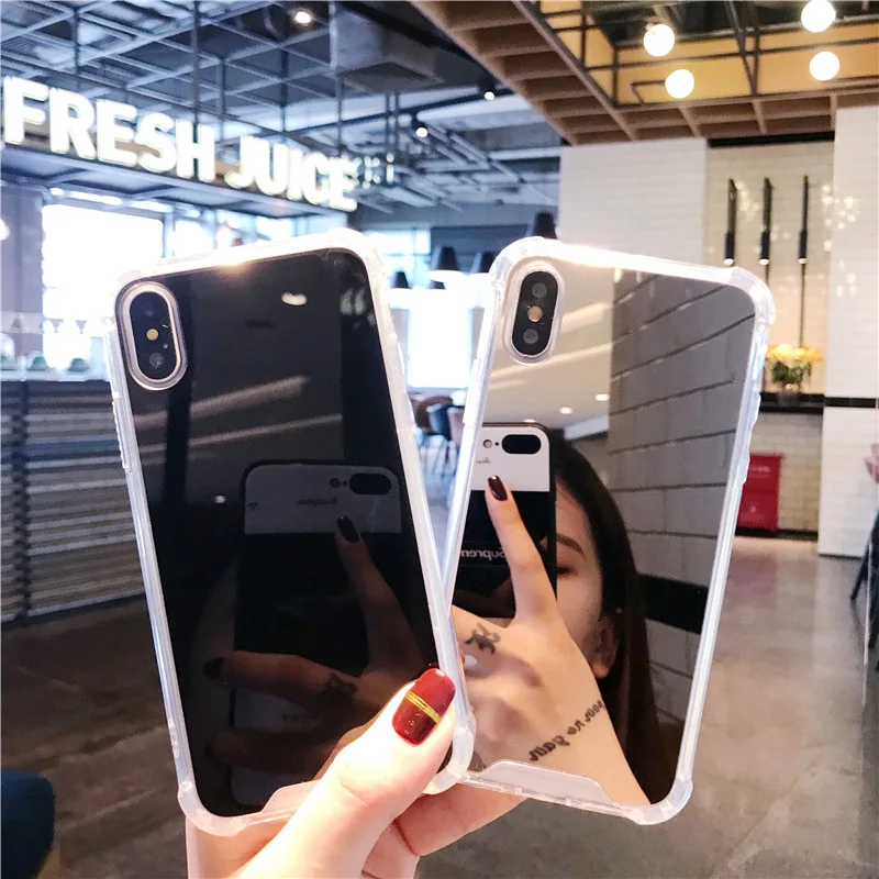 

Luxury Mirror Phone Case for iPhone X Hard Back Clear Silicone Soft TPU Frame Shockproof Cover for iPhone 7 6 S 6S 8 Plus Coque