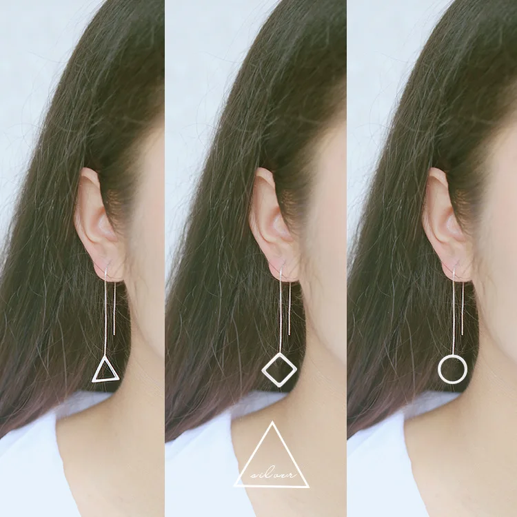 

Real 925 Sterling Silver Long Triangle Square Stud Earrings for Women Girls Fashion sterling-silver-jewelry brincos brinco