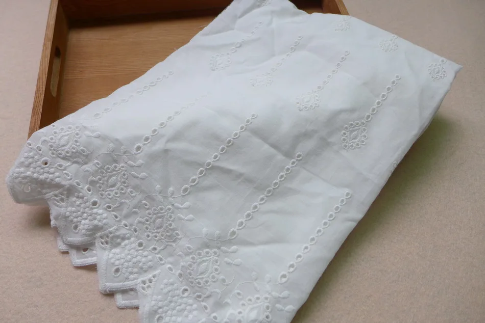 

New Fashion Ivory White Cotton Embroidered Fabric Eyelet Voile Fabric Striped Fabric For Sewing Craft 51.2" Wide