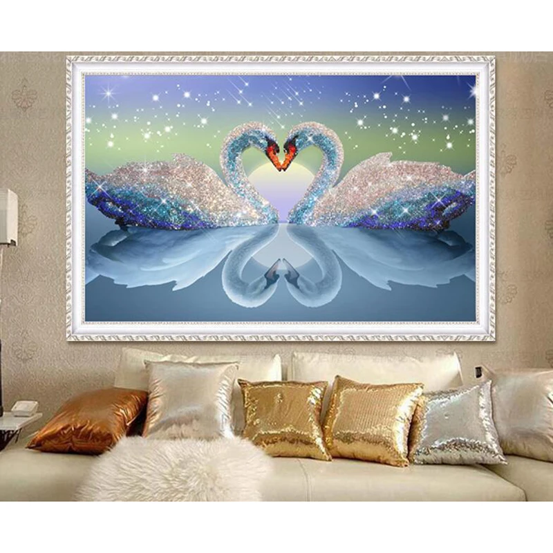 

5d diy mosaic art needlework diamond painting swan rhinestone cross stitch animal wedding crystal diamond swans embroidery