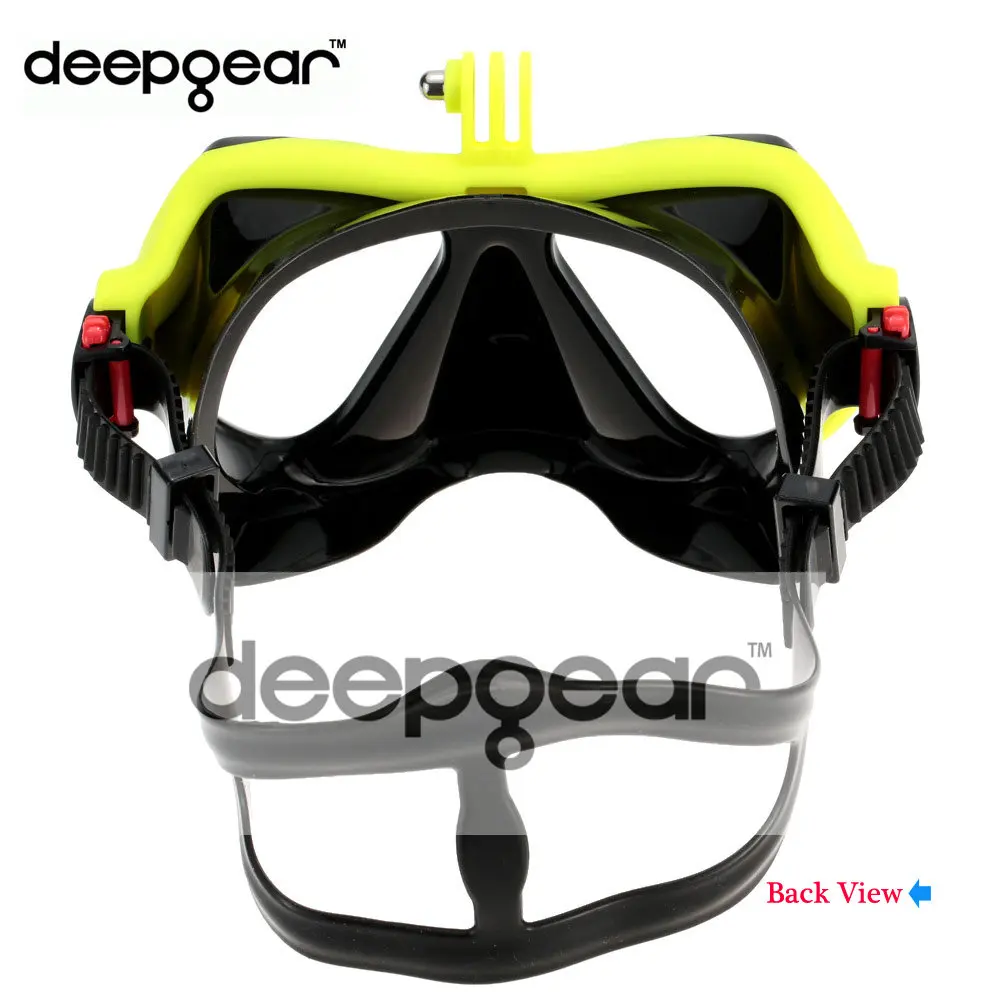 Deepgear профессиональные камеры крепление маска для плавания для взрослых Черный силиконовый желтый трубка Маска Закаленное стекло объектива подходит для всех GoPro