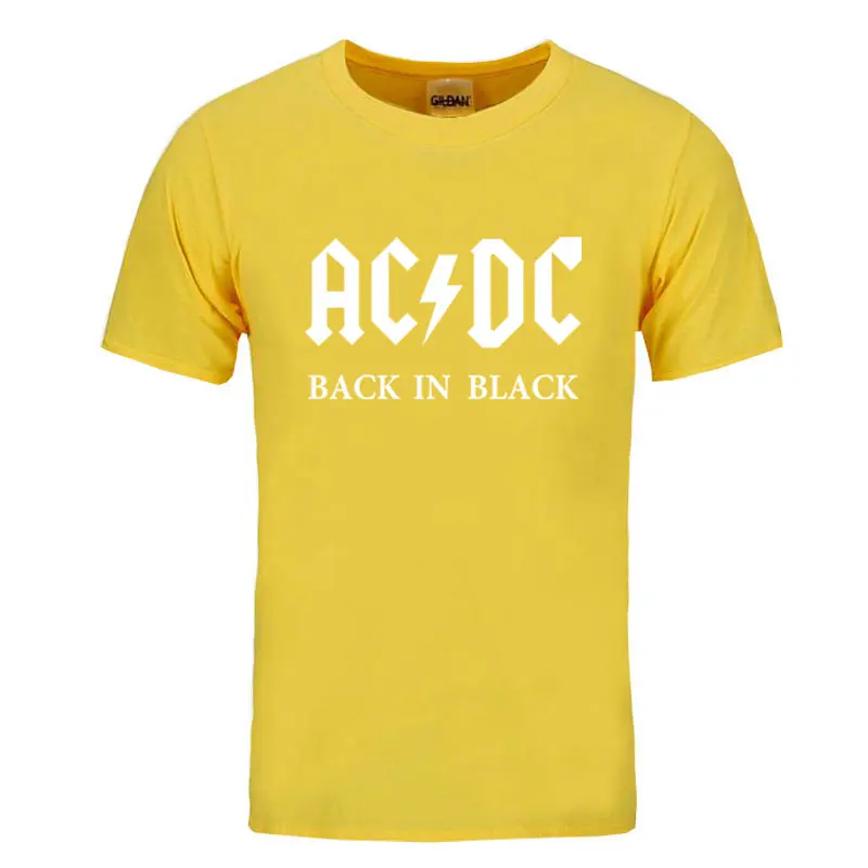 yellowwhite Рок группа AC DC Футболка Мужская Лето хлопок Модная брендовая ACDC Мужская футболка хип-хоп футболки для фанатов - Цвет: yellowwhite
