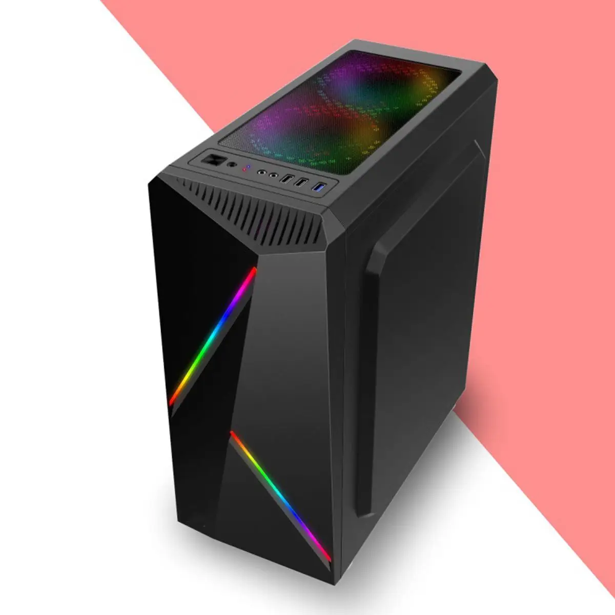 LEORY Transparente чехол для компьютера ПК игровая башня ATX аудио с 2 RGB меняющими цвет светильник полоски 350X170X420 мм - Цвет: Черный