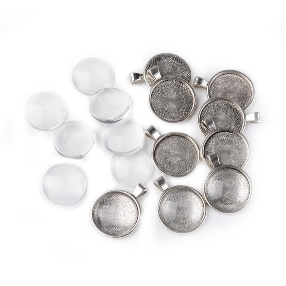 

25mm Transparent Clear Domed Glass Cabochon Cover for Alloy Photo Pendant Making, Antique Silver, Pendants: 36x28x3mm, Hole: 4mm