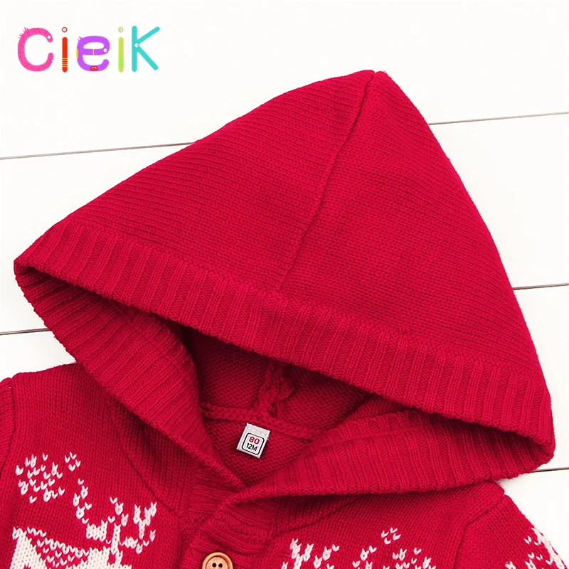 Cieik для маленьких девочек верхняя одежда трикотажные Детский свитер с капюшоном Рождество зимняя одежда для мальчиков куртка для
