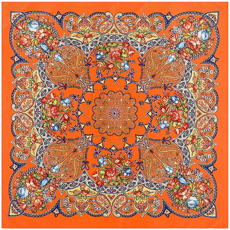 

POBING 100% Silk Scarf Women Square Scarves Wraps 2017 Bohemia Geometric Flowers Bandana Female Foulard Silk Hijab Lady Bufandas