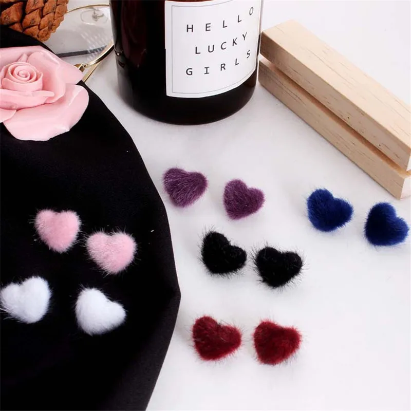 

2019 Cute Candy Color Plush Ball Stud Earrings For Women Korean Velvet Heart Star Round simple Earrings Statement Jewelry Gift