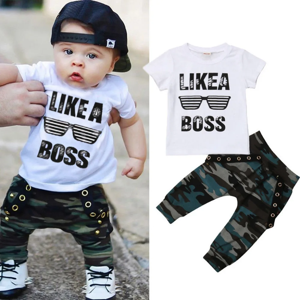 Г., лидер продаж, топы с надписью для новорожденных мальчиков, футболка камуфляжные штаны комплект одежды из 2 предметов, одежда для маленьких мальчиков vestido infantil