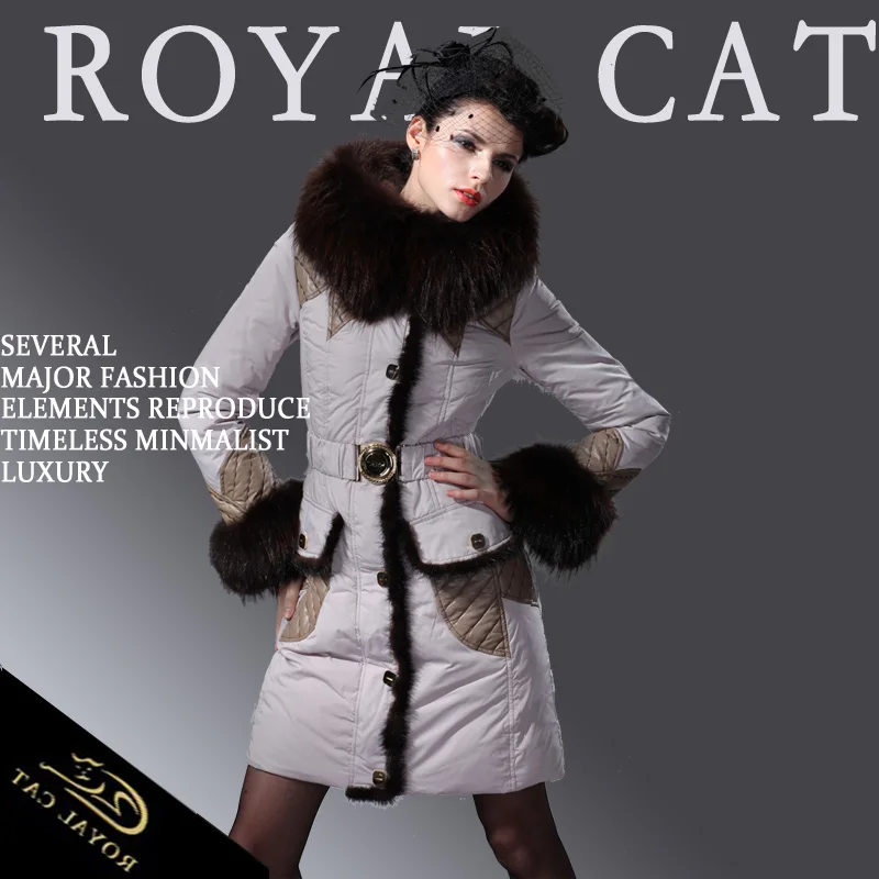 Royalcat, зимняя женская куртка, пуховик с лисьим мехом, женское пуховое пальто с натуральным мехом, с капюшоном, верхняя одежда, парки, длинная свободная парка