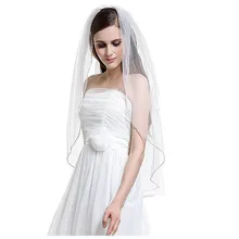 Beaded Edge Tulle Wedding Veils With Comb One Layer Tulle White Ivory Bridal Veil Simple Short Bride Wedding Accessories