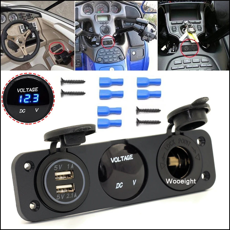 Wooeight Dual USB Car Charger Plug USB Adaptor 12V Cigarette Light Socket LED Digital Voltmeter For Marine Boat Cars Motorcycle (1)