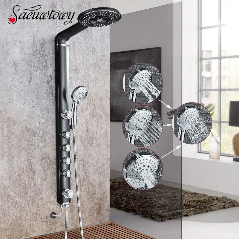 

Saeuwtowy Chrome with Black or White Shower Column Body Massage Jets Panel Bathroom Shower Pannel ABS Plastic Hand Shower