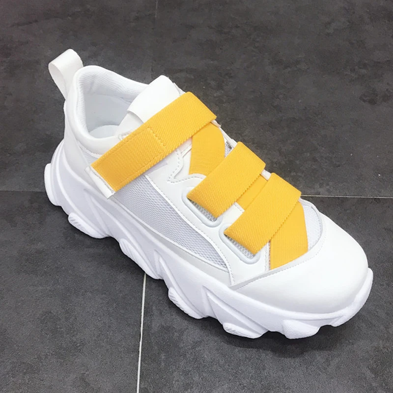 Fujin/женские кроссовки на толстой подошве; обувь на платформе; маленькие белые туфли; сетчатая дышащая Летняя обувь; женская повседневная обувь; 5 цветов - Цвет: Цвет: желтый
