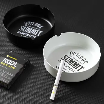 

12CM Nordic Simple Round Metal Ashtray Creative Letter Black White Iron Ashtray Living Room Home Decorations Crafts Ashtray