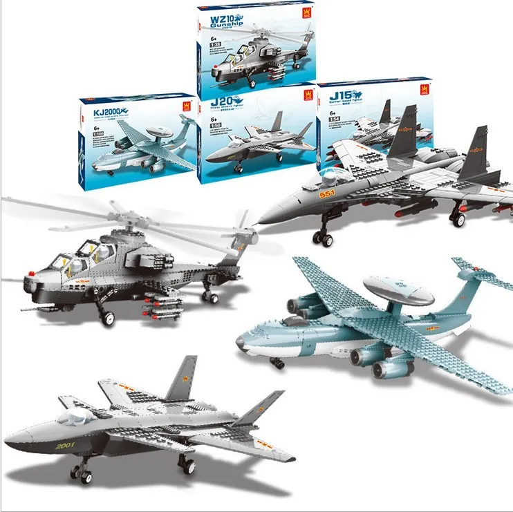 

1Pc Boxed Variety of Ten Thousand Lattice Educational Toys Assembled Building Blocks Armed Helicopter J 15 Fighter JX001