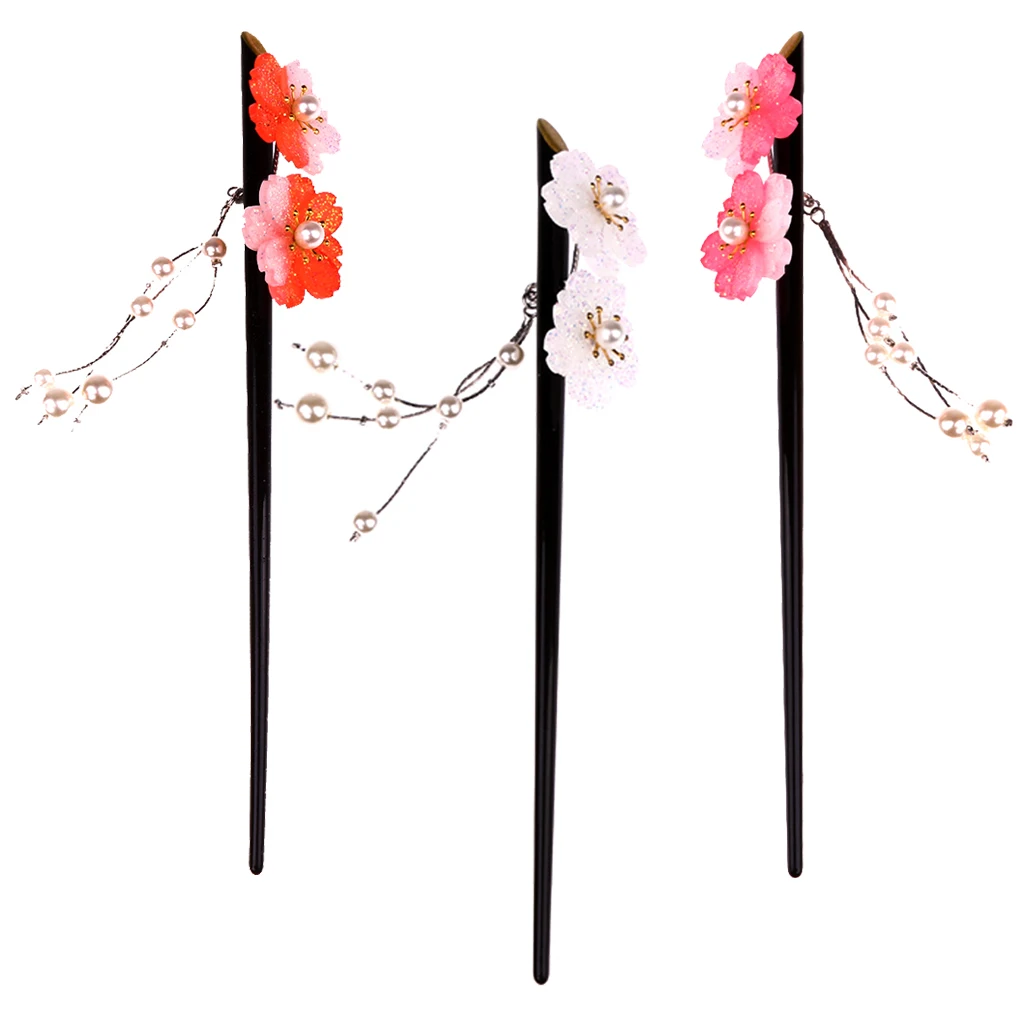 

prettyia 3pcs Women Girls Hair Stick Pin Hairpin for Long Hair Pearls Dangle Kanzashi fit Party Prom Banquet Daily Life