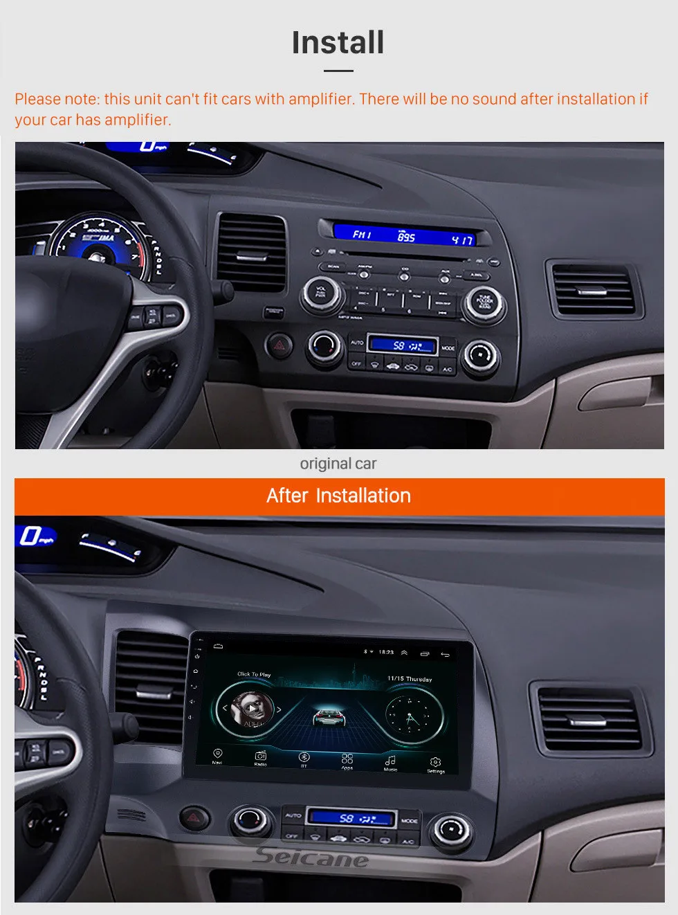 Seicane Android 8,1 10," 2Din Автомагнитола для 2006 2007 2008 2009-2011 Honda Civic головное устройство WiFi стерео gps мультимедийный плеер