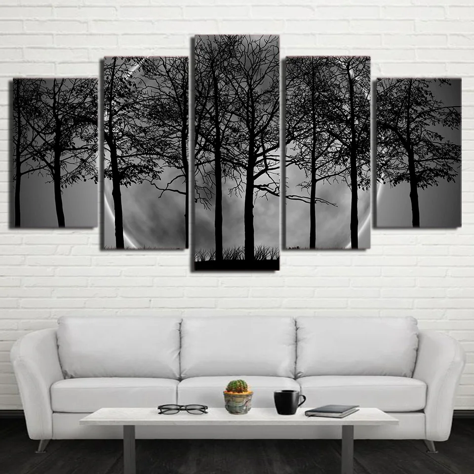 Black and white trees 5 Piece Canvas Wall Art - Framed HD Print Wall Home Decor | eBay