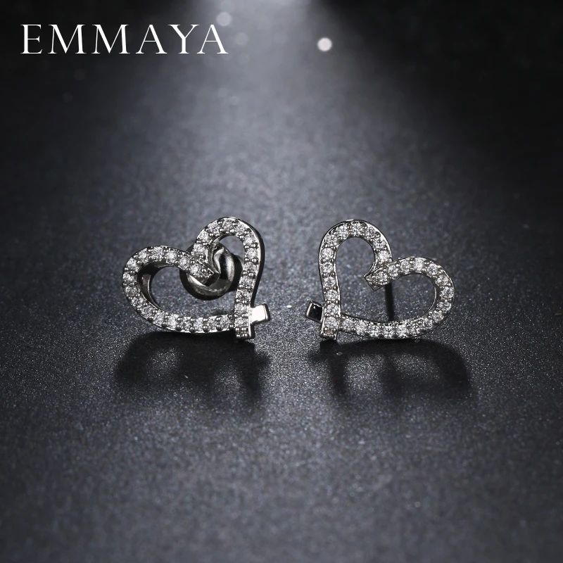 

EMMAYA Fashion Love Heart Earrings Jewelry White Gold-Color Cubic Zirconia Crystal Stones Stud Earrings Female Jewelry