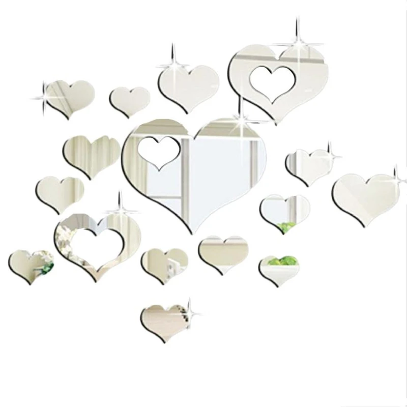 1Set 15pcs Home 3D Removable Heart Art Decor Wall Stickers Living Room self-adhesive environmental home family decor C0426#30   06