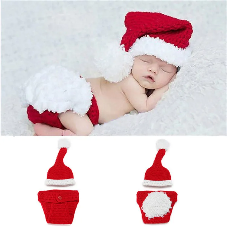 

Newborn Baby Toddler Crochet Christmas Costume Hat & Diaper Soft Baby Photography Prop Hat Cute Outfit Hot Selling