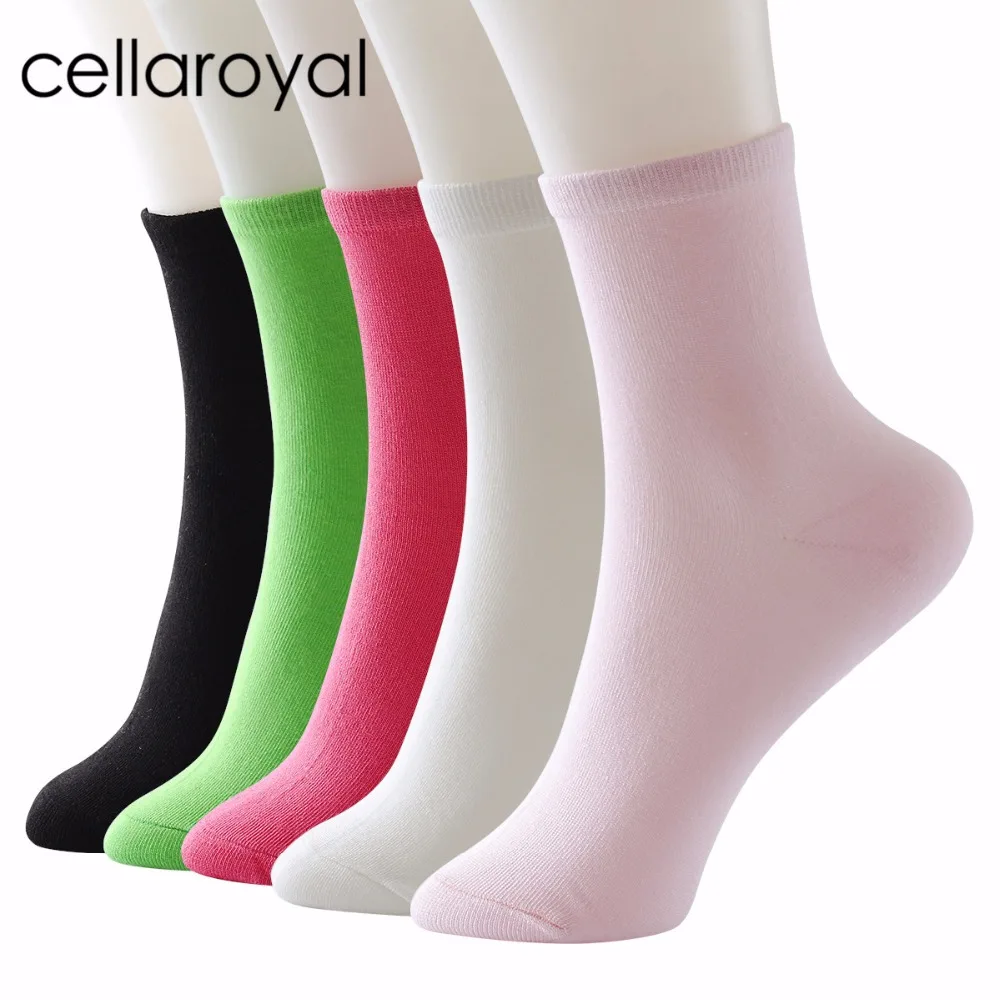 Cellaroyal Women Antibacterial Pure Color Bamboo Fiber Plain Crew Socks