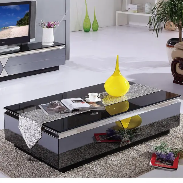 Modern Minimalist Living Room Coffee Table Gl Modern Minimalist Living Room Coffee Table Gl Upscale Fashion Gray Mirror Storage Wood Tea Sp