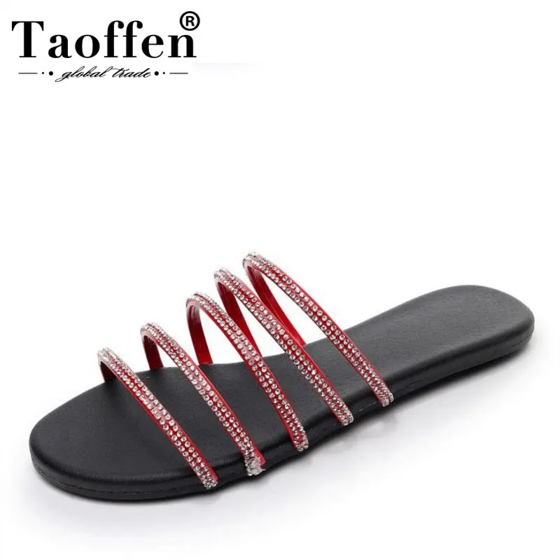TAOFFEN Size 32-43 4 Colors Women Sandals Open Toe Slip On Shine Slipers Sweety Summer Shoes For Daily Footwear | Обувь