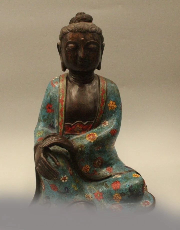 

15' China Chinese Buddhism Cloisonne Bronze Seat Kwan-yin Guan Yin Goddess Stat