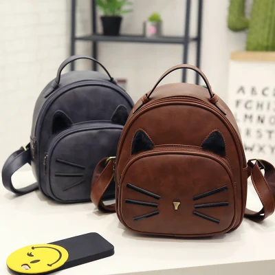 

Cat Design School Backpack Women PU Leather Lady Backpack With Cute Ear High Quality Small Travel Bag Girls