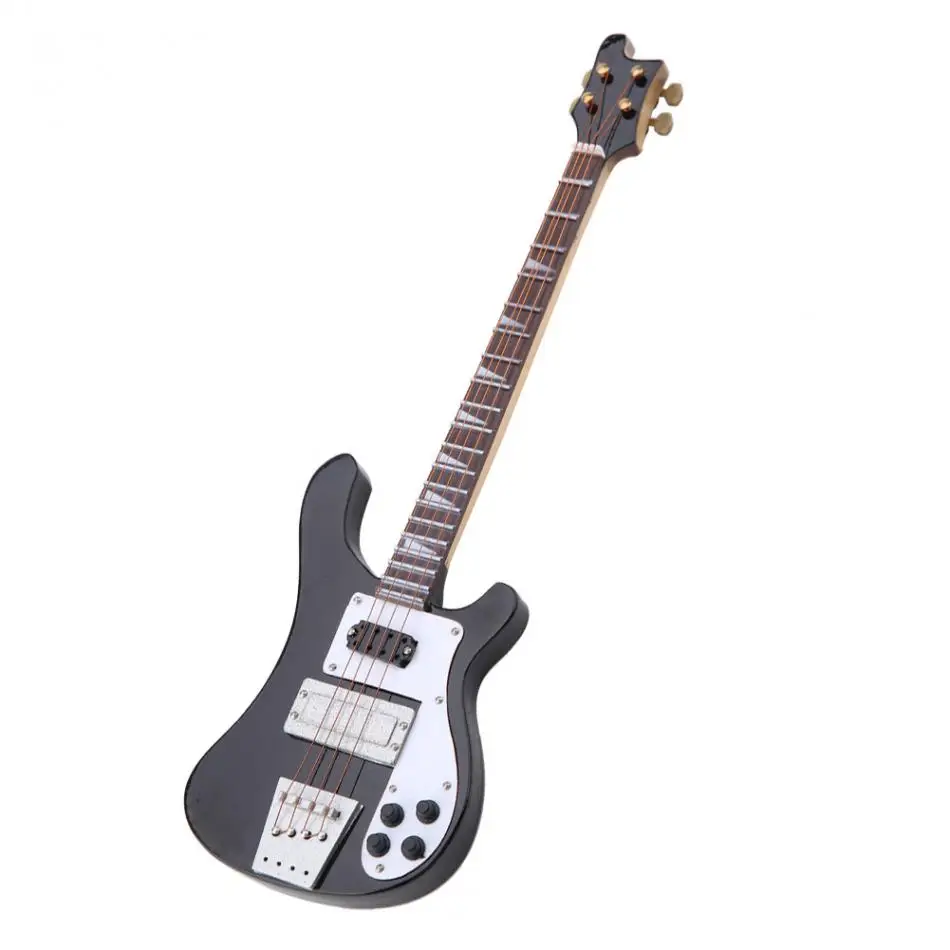 Черный Миниатюрный бас-гитара Реплика с подставкой и корпусом инструмент модель украшения подарок