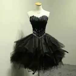 Новые платья для выпускного вечера, ручная работа, Формальное вечернее платье с кристаллами, Платье de soiree, черные перья, торжественное