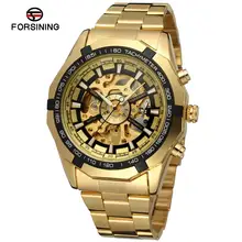 FORSINING Reloj Antiguo Esqueleto de Acero Inoxidable Reloj de Pulsera de Los Hombres de Color Oro FSG8042M4