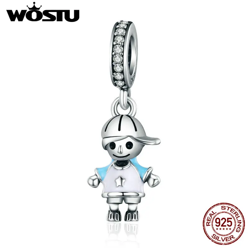 WOSTU новый 100% Серебро 925 пробы Маленький милый мальчик сын подвеска браслет