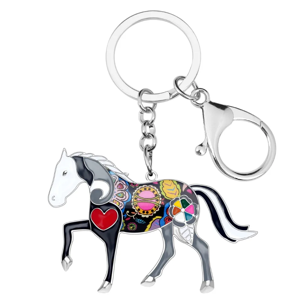 Bonsny Alloy Enamel Horse Key Chain Key Ring Handbag Bag Charm Man Car Key Holder Keychain 2017 New Jewelry Accessories