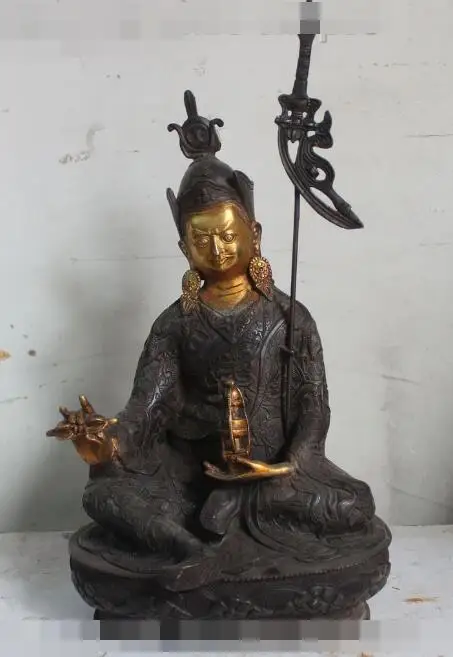 

S3851 15" Tibet Bronze Gilt Guru Padmasambhava Rinpoche Hold Pagoda Buddha Statue