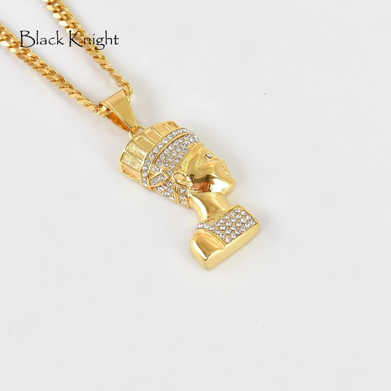 

2019 new Gold color Stainless steel Egyptian Pharaoh pendant & necklace Bling Bling rhinestones personal Pharaoh necklace men