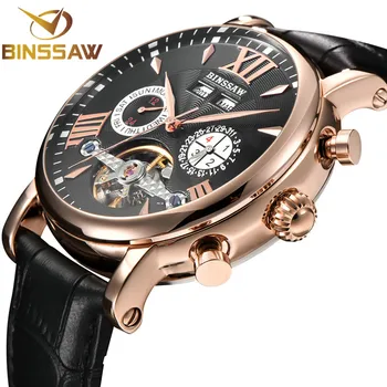 

BINSSAW Men Watch Luxury Brand Automatic Mechanical Fashion Tourbillon Sport Leather Man Calendar Week Watches relogio masculino