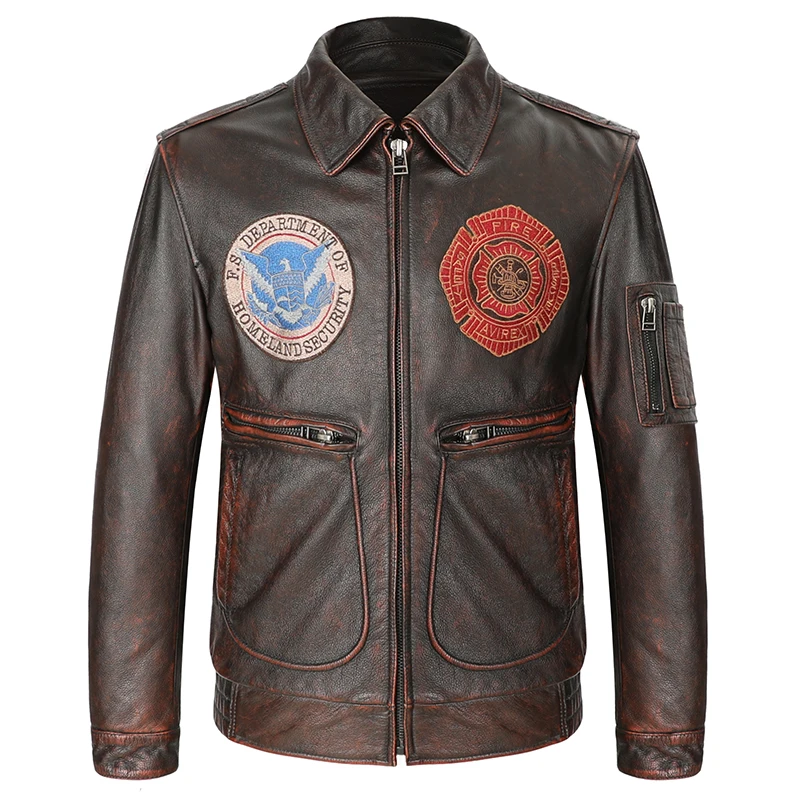

2019 Vintage Brown Men American Pilot Leather Jacket Plus Size XXXXL Genuine Cowhide Spring Military AViator Coat FREE SHIPPING